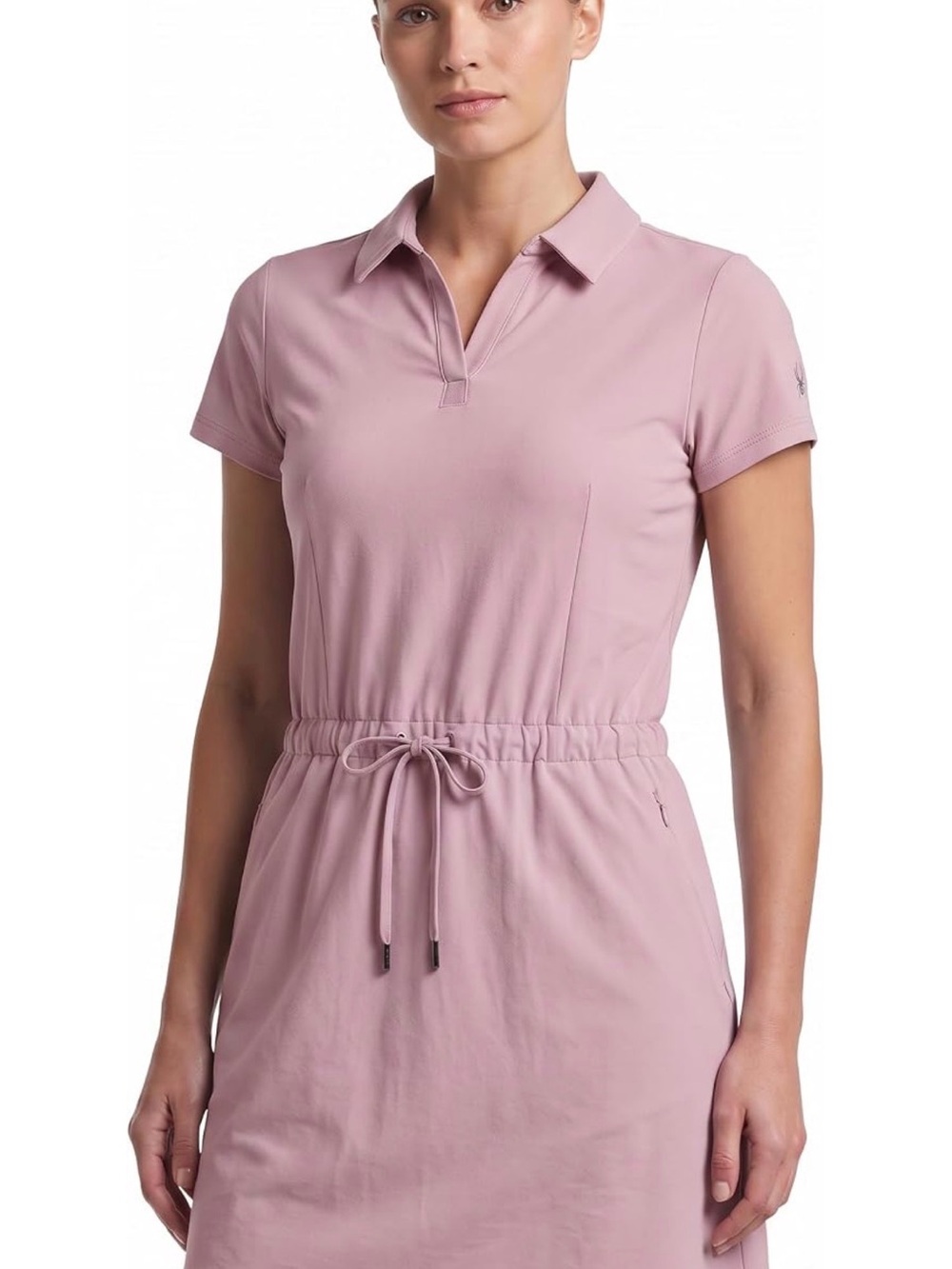 Spyder Mauve Pink Polo Drawstring Stretch Knit Dress Short Sleeved